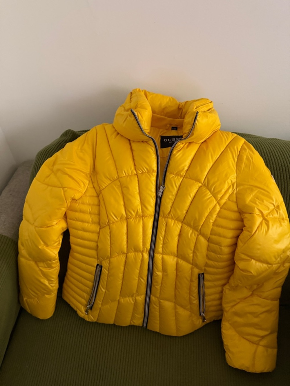 GUESS Yellow Quilted Puffer Jacket